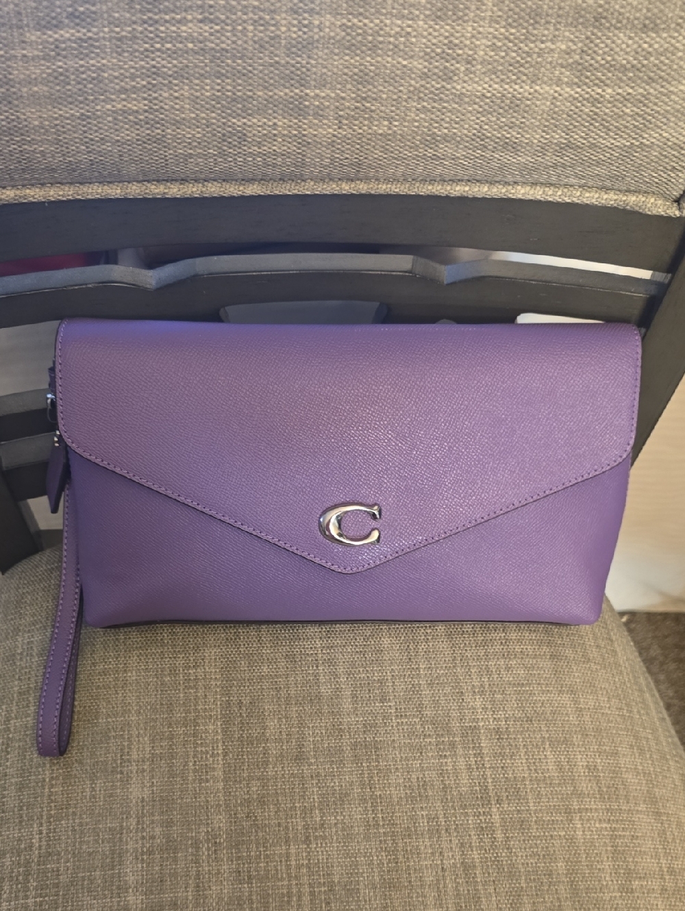 Coach Purple Leather Envelope Wristlet with Silver C Accent